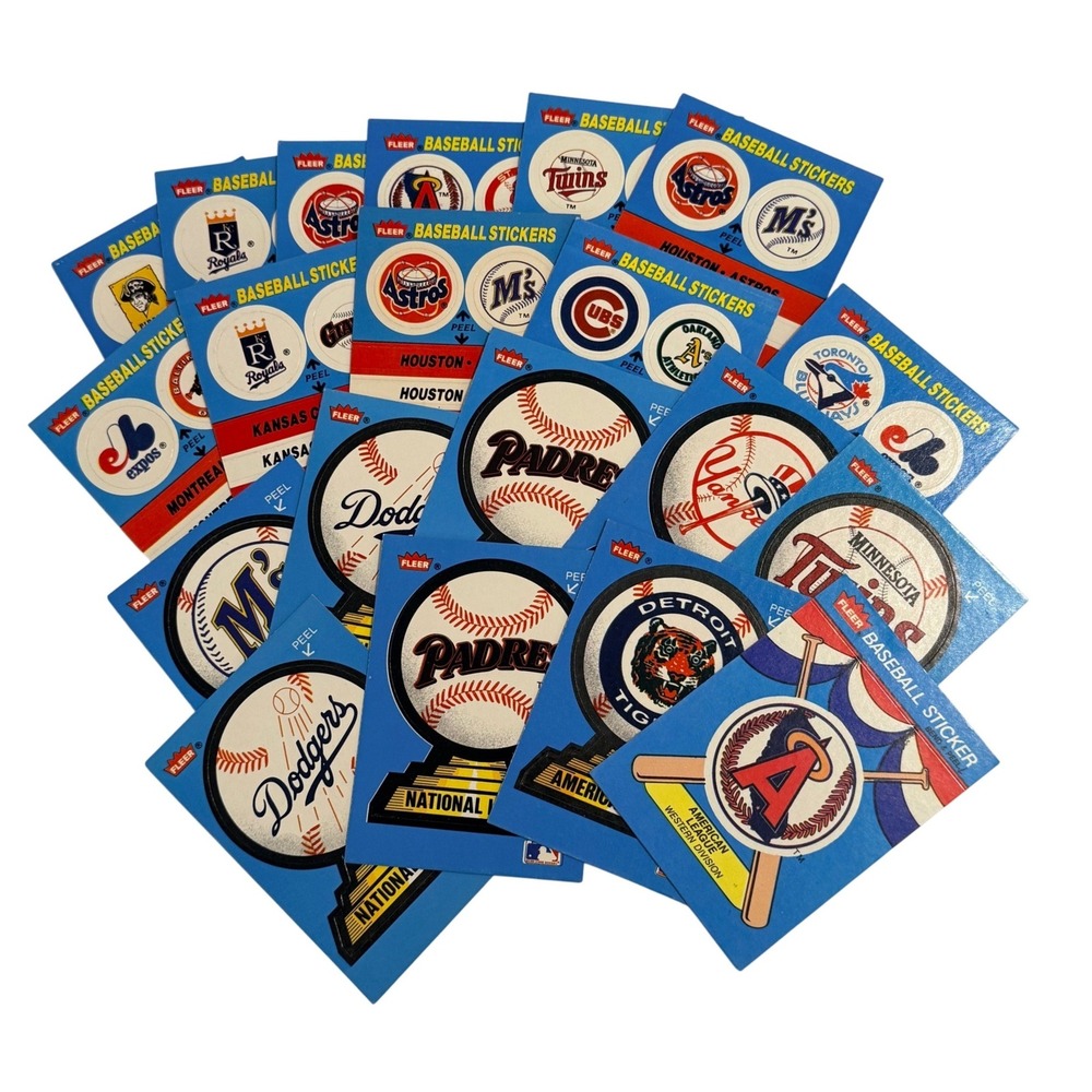 Fleer MLB Baseball Stickers Lot Vintage‎ Team Logo Decals Multi Color 21 Count